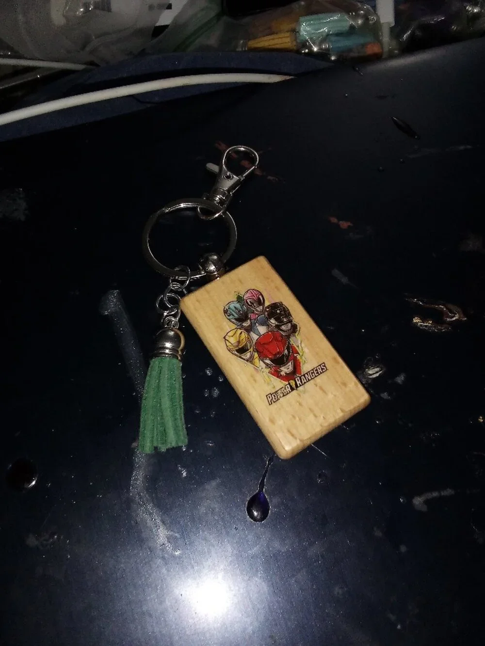 Handmade Power Rangers Keychain Bag Charm with Green Tassel